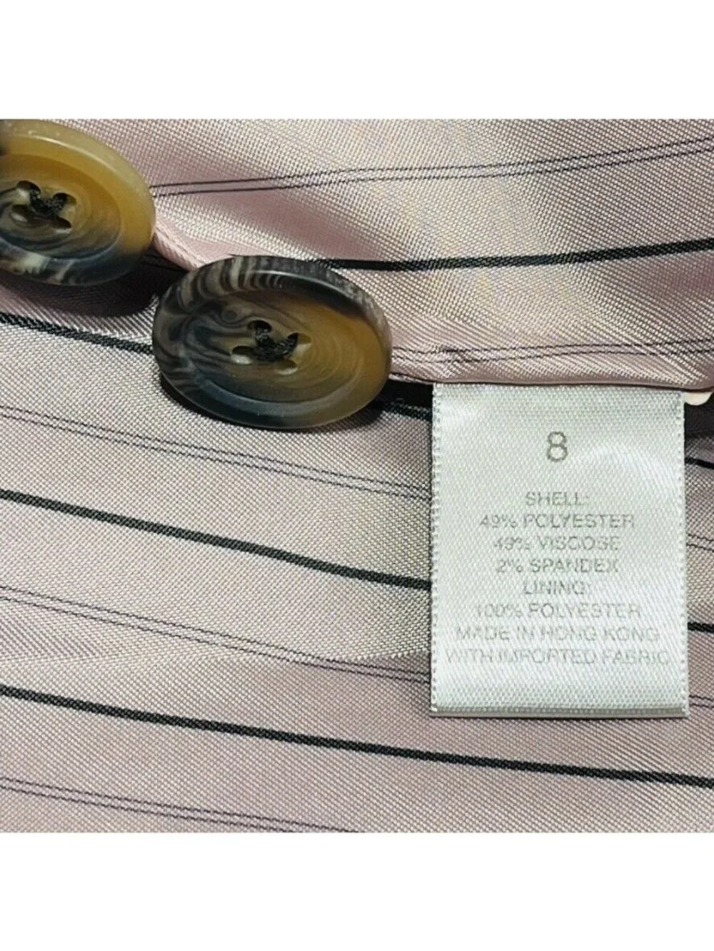 DKNY City Womens Black Blazer & Skirt Suit Set Size 8 With Pink Striped Lining